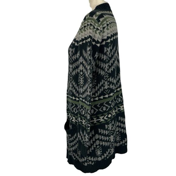 Roxy Cardigan Women Sweater XS/S Blue Green Aztec Tribal Boho Western Open Front - Picture 2 of 14